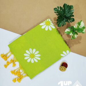 Floral Soft Cotton Saree - Pista Green