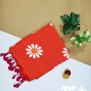 Floral Soft Cotton Saree - Red